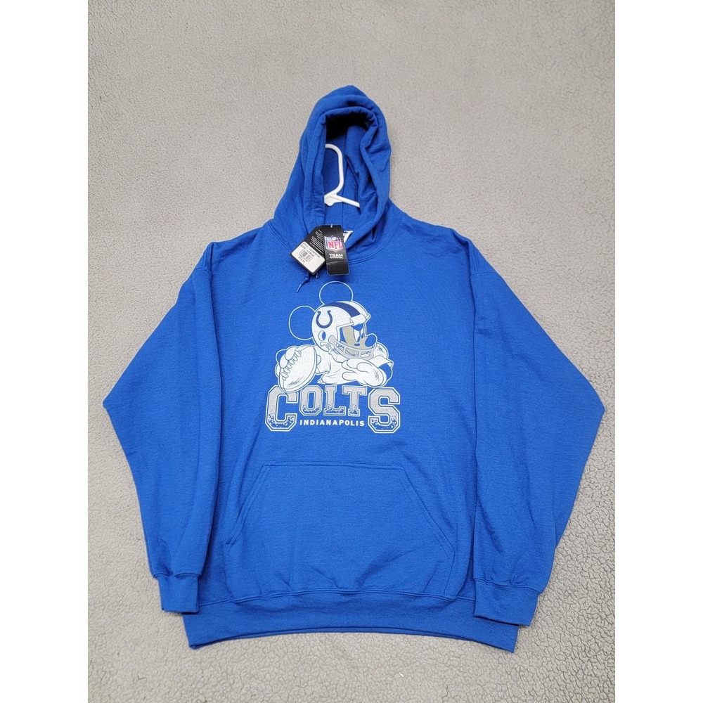 Indianapolis Colts Mickey Mouse Hoodie Mens Large Blue NFL Football Sweatshirt